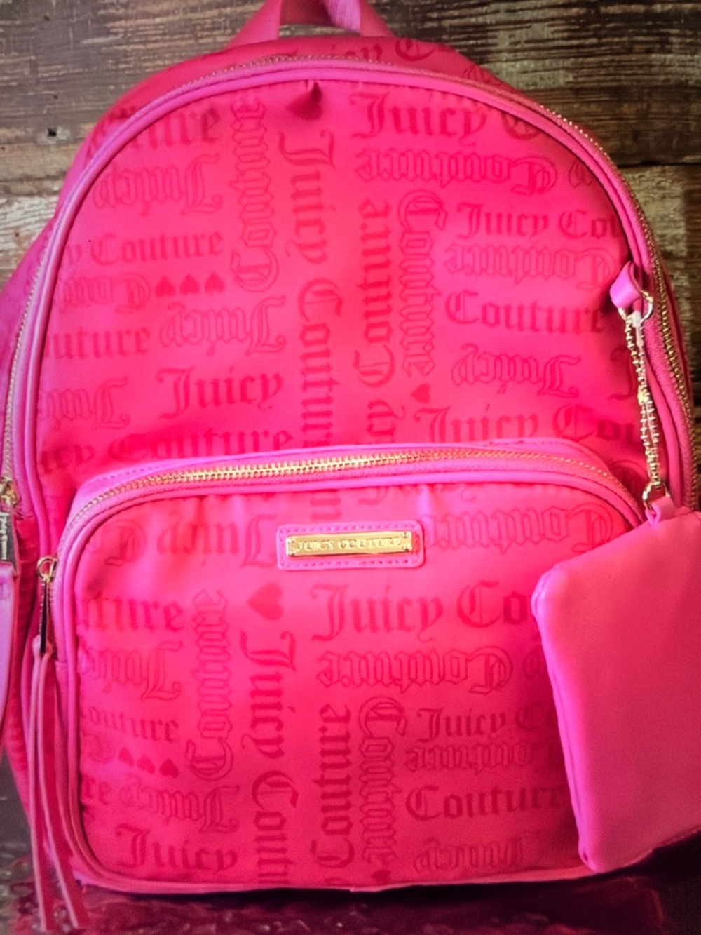 Juicy Couture Hot Pink Logo Backpack With Card Holder, NWT